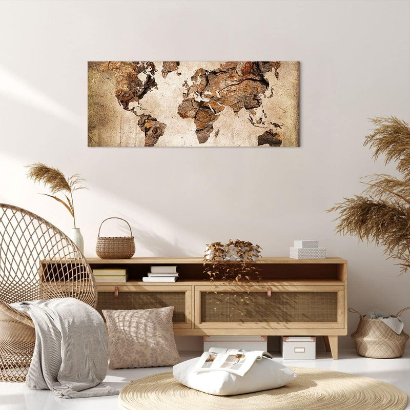 Panorama Bilder auf Leinwand 100x40cm Leinwandbild Karte Welt modern Gross Wanddeko Bild Schlafzimme