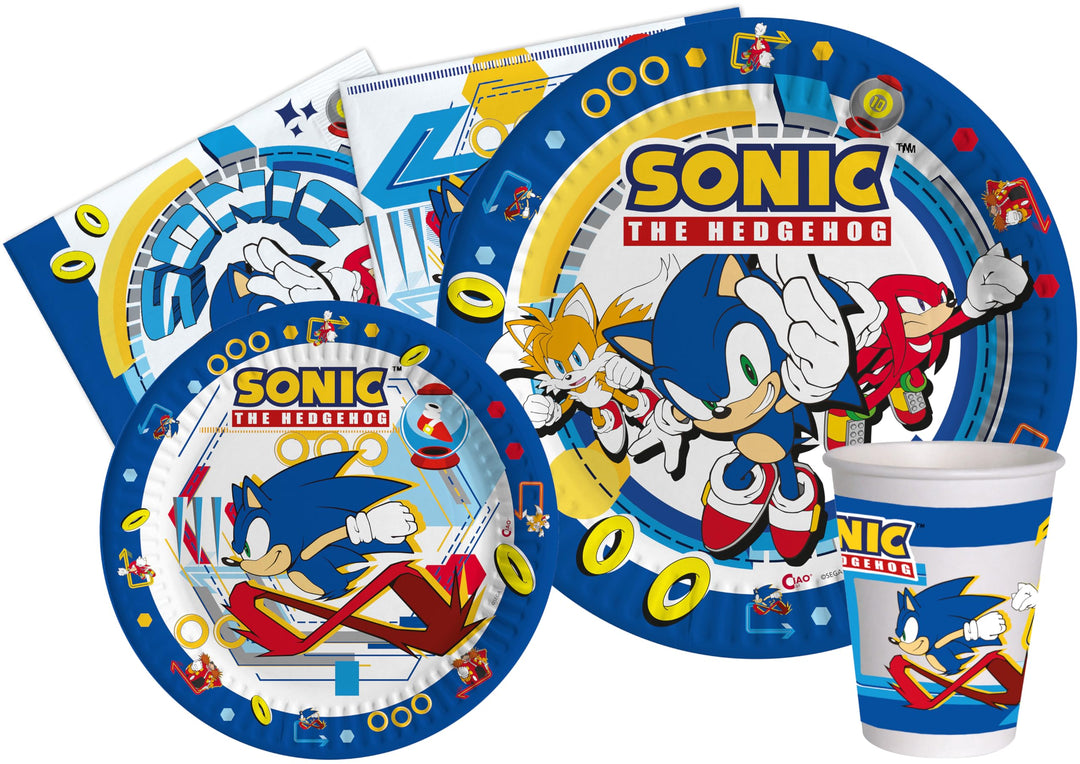 Ciao - Partygeschirr Party-Set Sonic the Hedgehog für 24 Personen (112 pcs: 24 Pappteller Ø23cm, 24