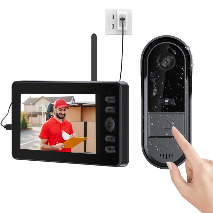 Drahtlose Videoklingel mit Kamera 1080P Funkklingel Aussen Wasserdicht Kabellos Türklingel mit 4,3 Z
