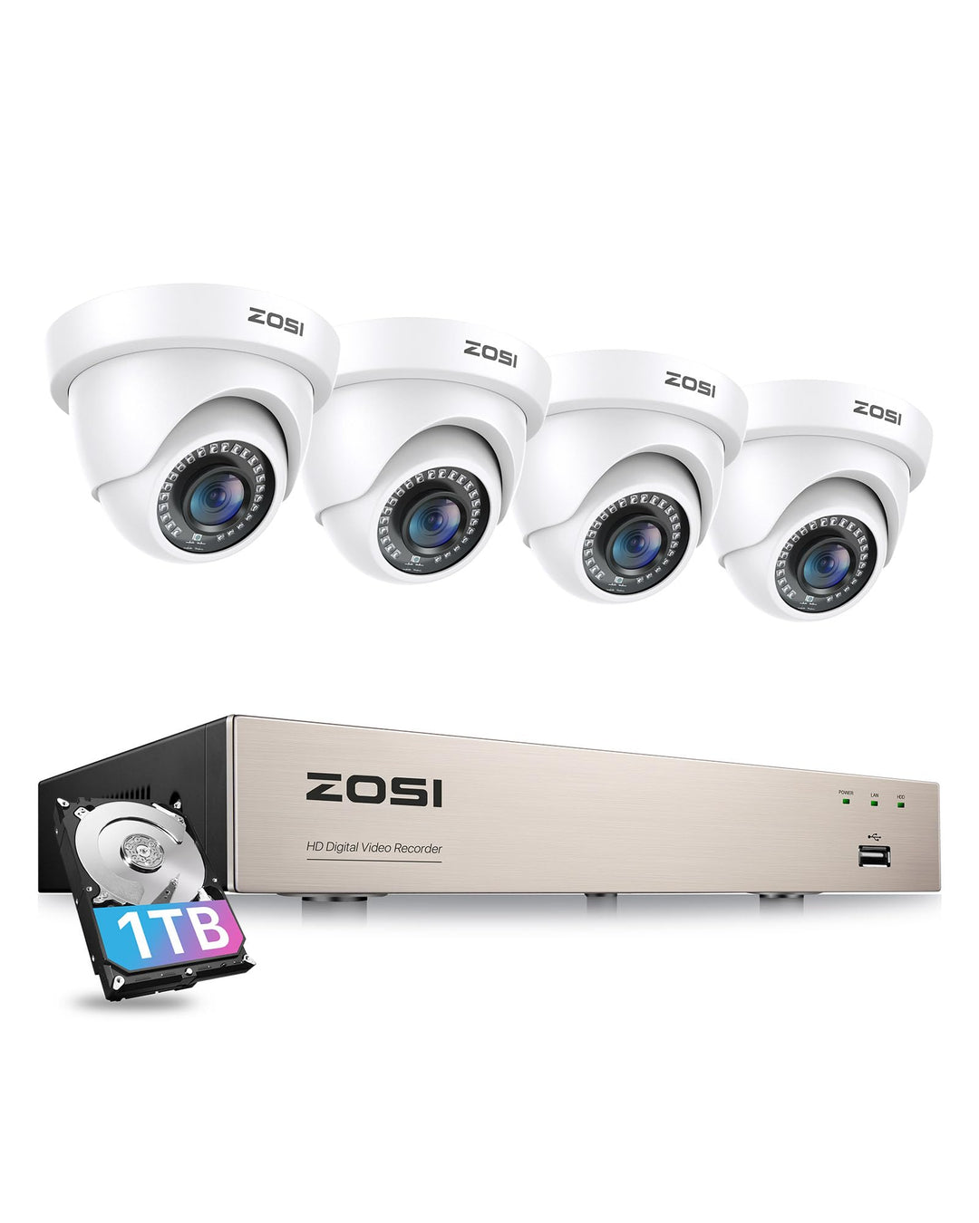 ZOSI Full HD 1080P Aussen Video Überwachungssystem 8CH H.265+ DVR mit 1TB Festplatte und 4X 2MP 1080