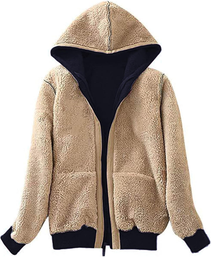 igeekwell Damen Fleecejacke mit Kapuze Warm Hoodie Jacke Damen Sweatjacke mit Teddyfutter Damen Outd