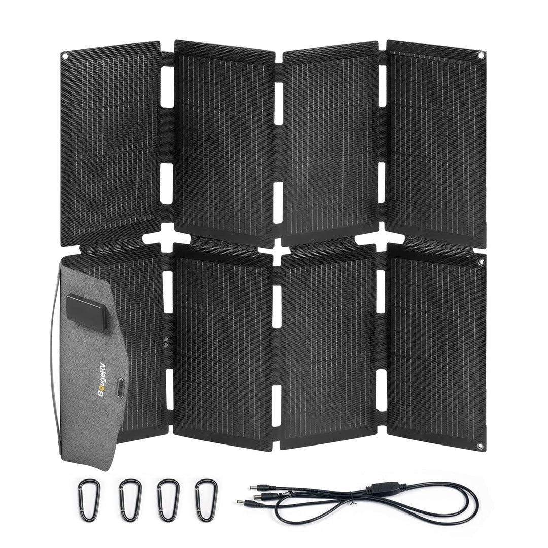 BougeRV 100W ETFT Faltbares Solarpanel, Fiberglas 270°, 2 kg, Tragbares Solarmodul mit DC/USB-C/USB-