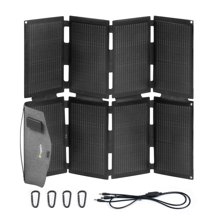 BougeRV 100W ETFT Faltbares Solarpanel, Fiberglas 270°, 2 kg, Tragbares Solarmodul mit DC/USB-C/USB-