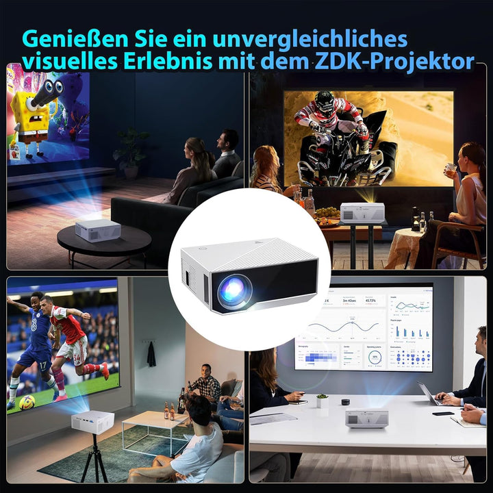 ZDK Mini Beamer 4K Unterstützt,Full HD 1080P Beamer mit Bluetooth und WiFi,20000 Lumen Tragbarer Pro
