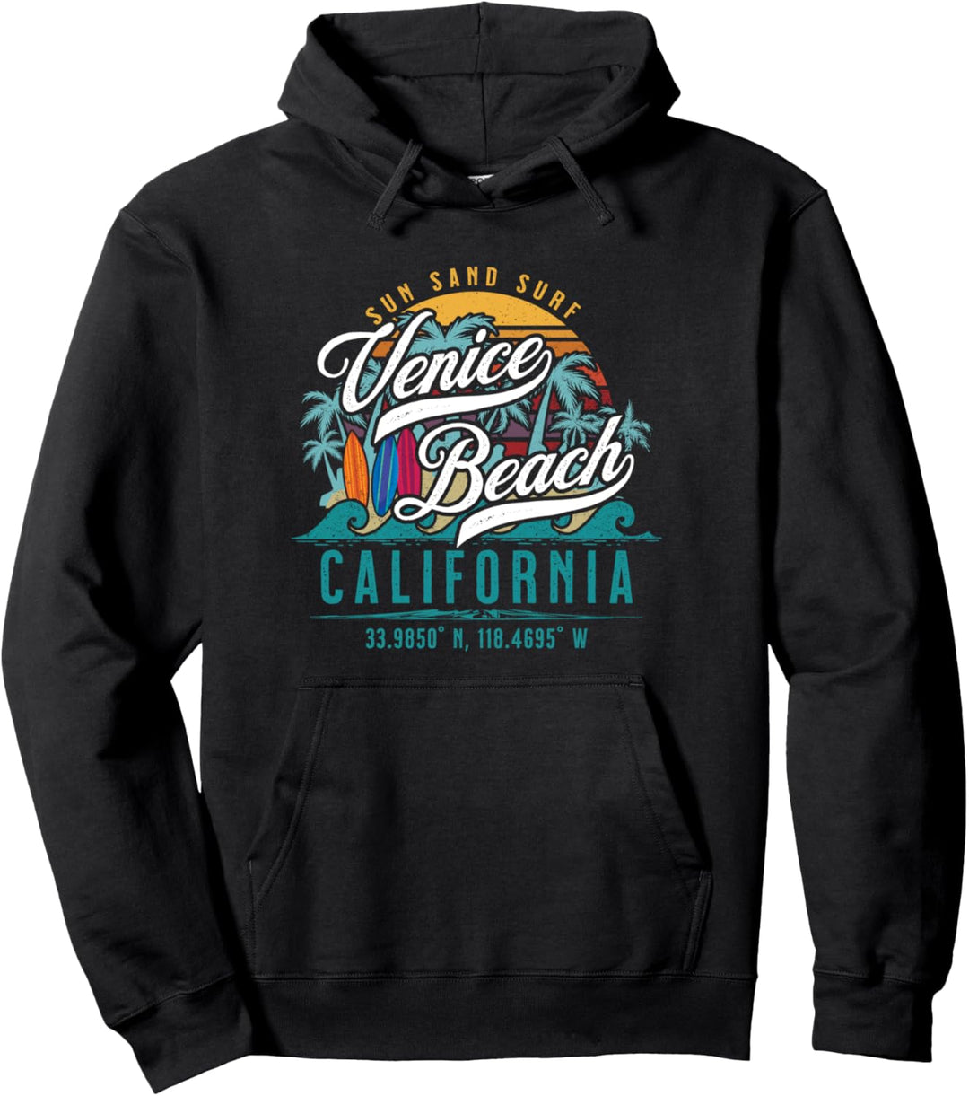 Retro Venice Beach California Sun Sand Surf Palmen Pullover Hoodie