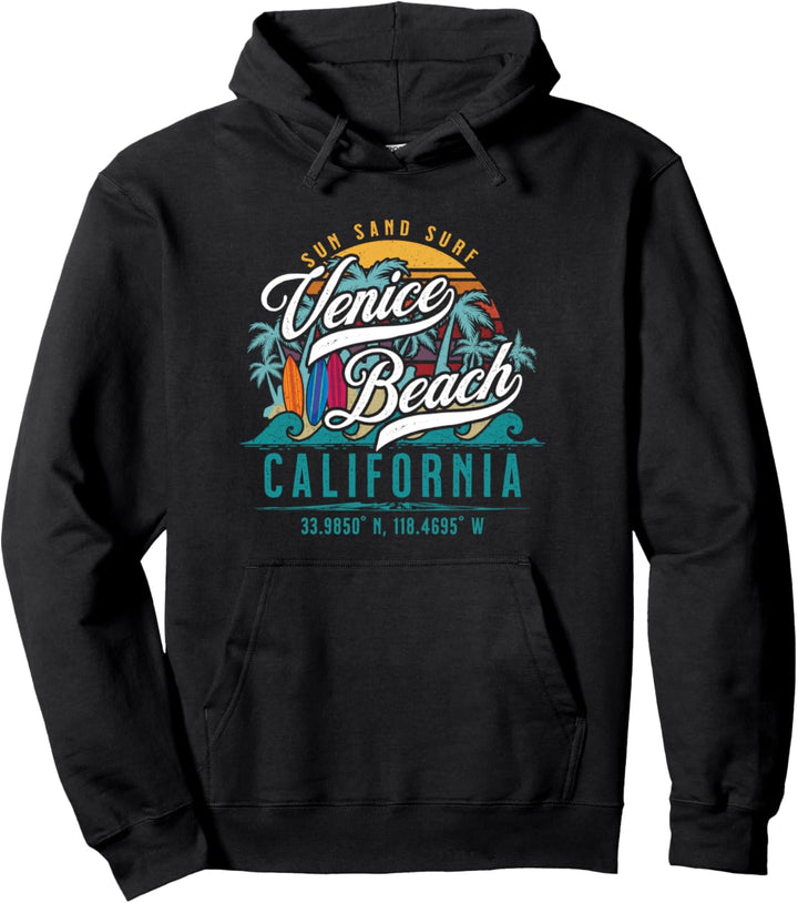 Retro Venice Beach California Sun Sand Surf Palmen Pullover Hoodie