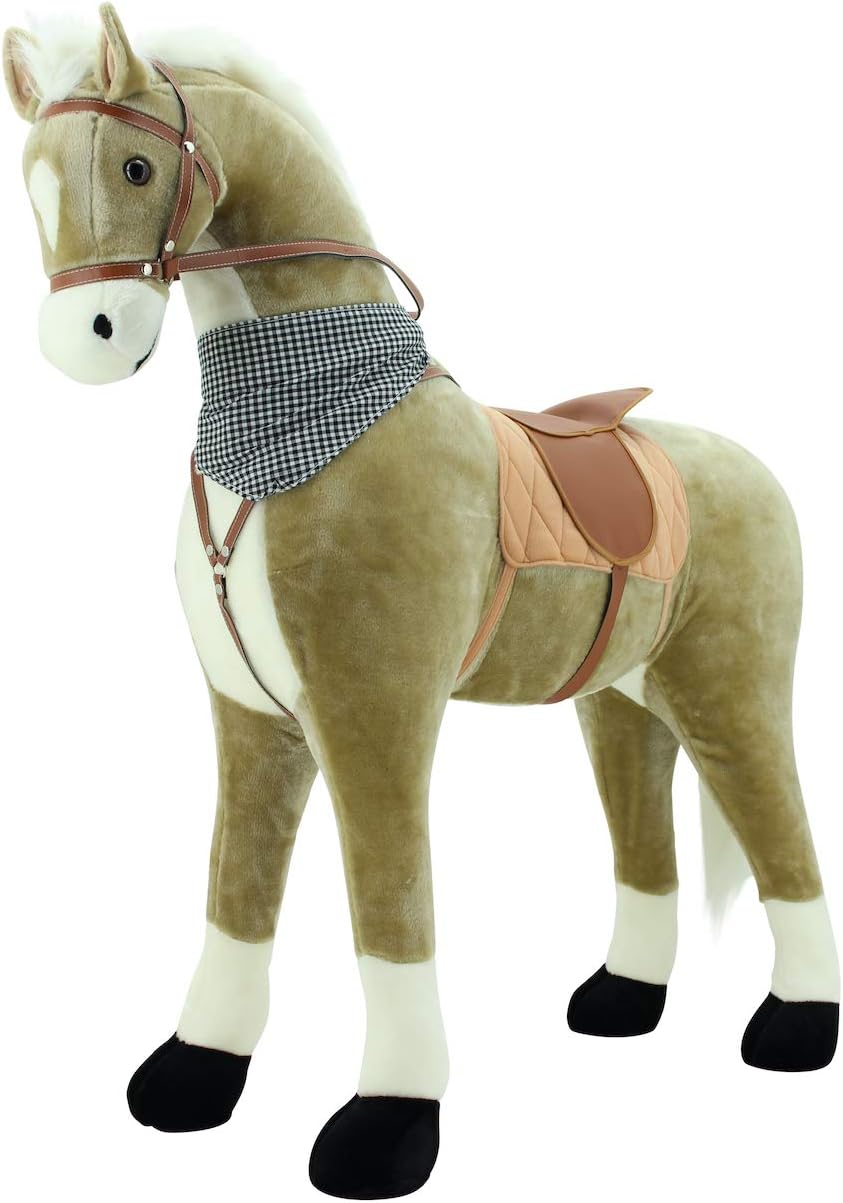 Sweety Toys 12671 XXL Stehpferd Goldie beige mit weisser Mähne und Schweif/schwarzes Halstuch- Stand