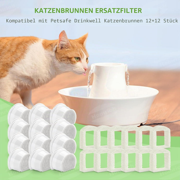 Katzenbrunnen Filter für PetSafe Drinkwell, 12 Stück Ersatzfilter & 12 Stück Schaumfilter, Katzenbru