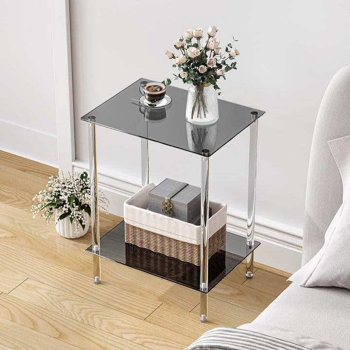 Beistelltisch Glas Eckig Nachttisch Transparent Glastisch Mobiler Couchtisch 2 Ablagen Glasregal Woh
