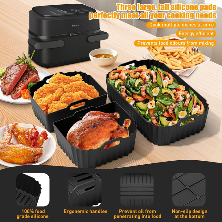 Heissluftfritteuse Zubehör für Philips Airfryer Dual Flexbasket 1000 Series 7,1L, 3Pcs Airfryer Sili