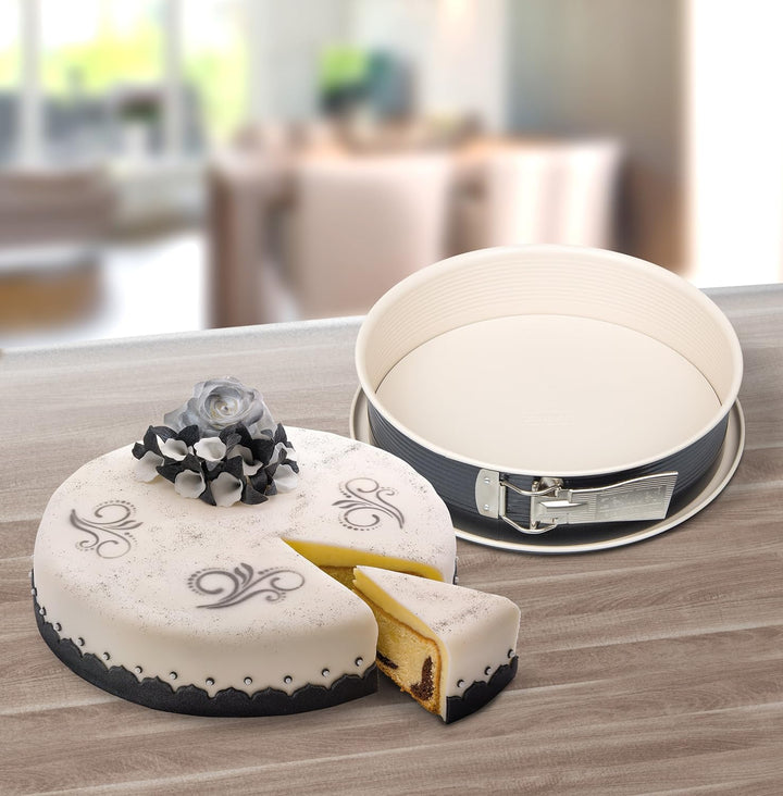 Zenker Springform Ø 26 cm CREME NOIR, Backform mit Flachboden und Auslaufschutz (Crème/Anthrazit), 1