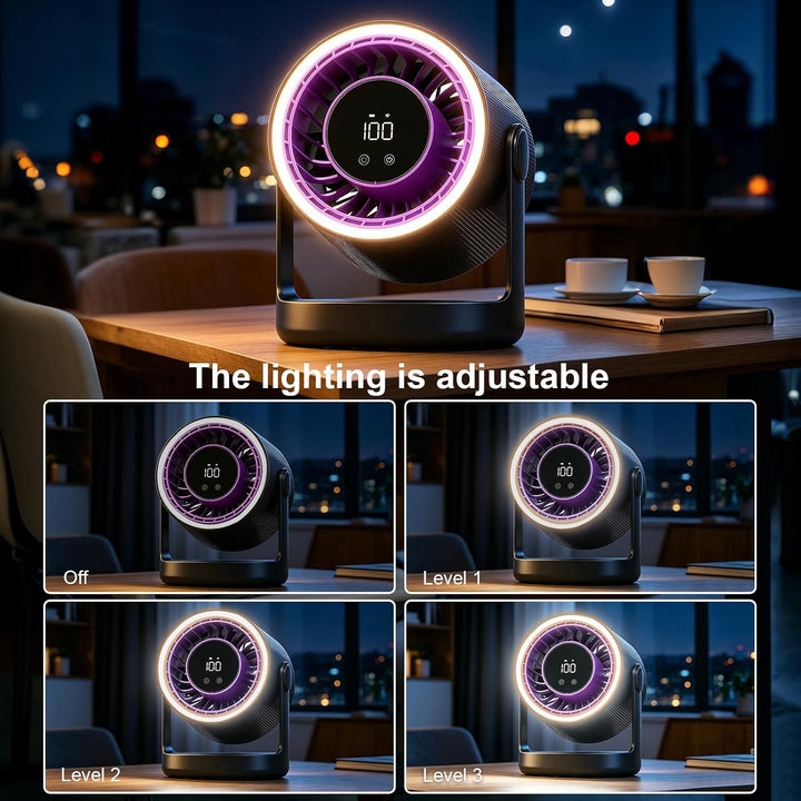 USB Tischventilator Leise mit Akku, Touchdisplay, 5 Geschwindigkeiten Grau, Grau
