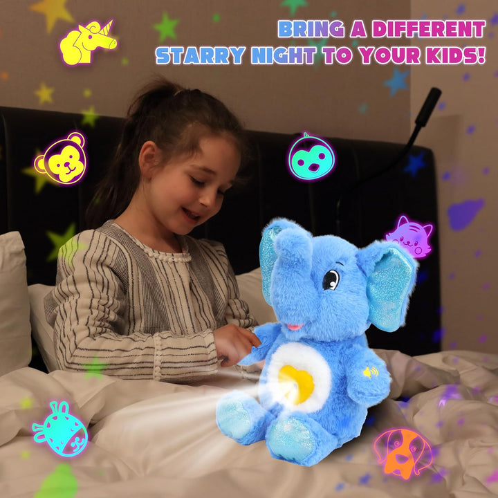 Cuteoy Plüsch Blauer Elefant LED Sternenhimmel Projektor, Musikalisch Einstellbar Singend weicher Pr