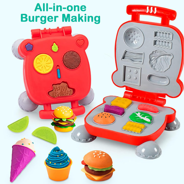 Knetwerkzeug für Kinder, 41 Stück Knete mit Zubehör Creation Frühstück Burger & Pasta, Formen Rollen