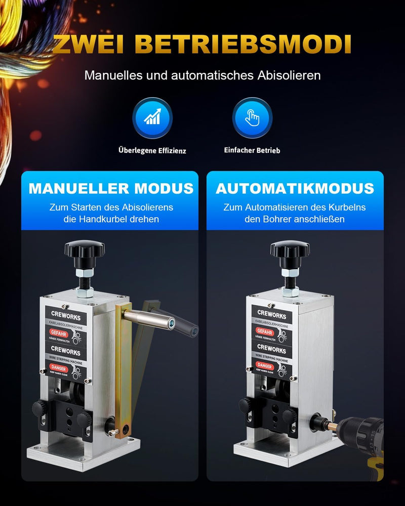 CREWORKS Manuelle Kabelabisoliermaschine 3 Einzugslochplatte 1,5-25mm Kabelschälmaschine Kabel 5 Zuf
