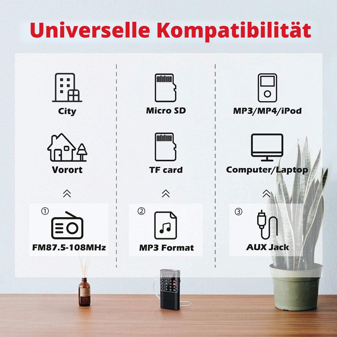 PRUNUS J-328 Taschenradio FM/UKW, Digital Radio Klein mit Rekorder, Kofferradio Mini Radio mit Akku