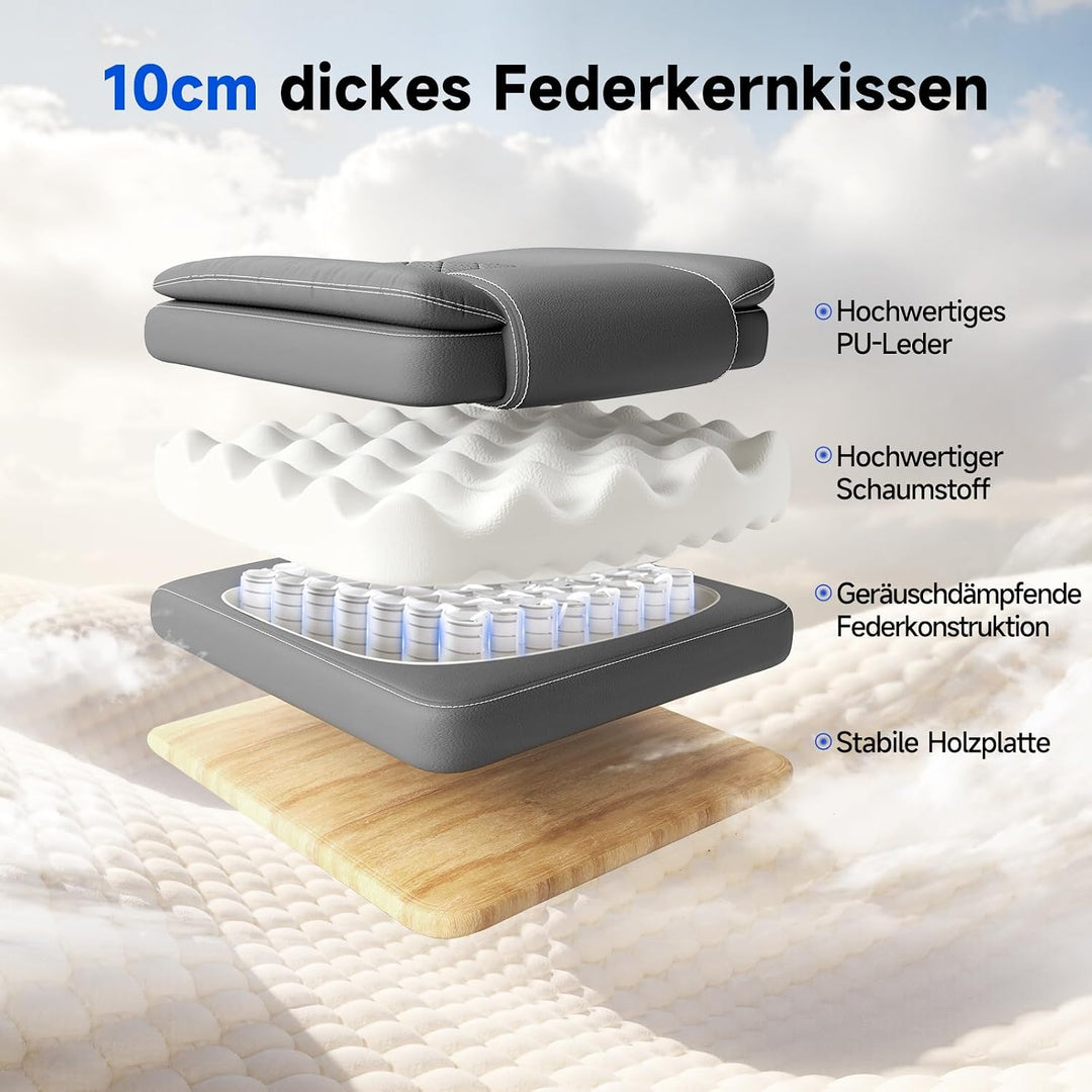 rattantree Bürostuhl, Grosser Ergonomischer Bürostuhl mit Verstellbarer Lendenwirbelstütze, PU Leder