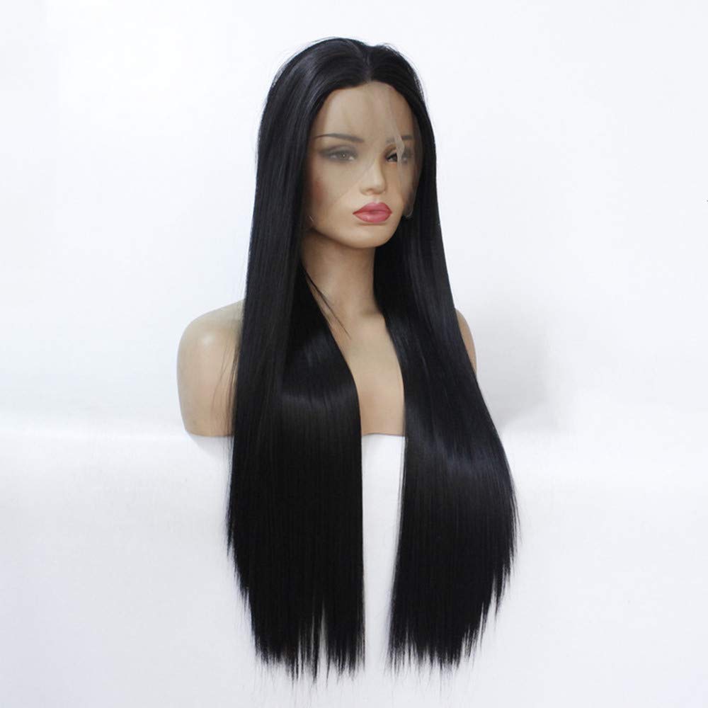 Synthetische Schwarze Lace Front Perücken Lange Gerade 13x4 Lace Hitzebeständig für Frauen Ersatz Sp