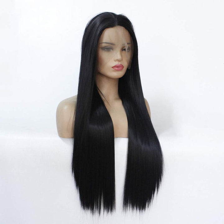 Synthetische Schwarze Lace Front Perücken Lange Gerade 13x4 Lace Hitzebeständig für Frauen Ersatz Sp