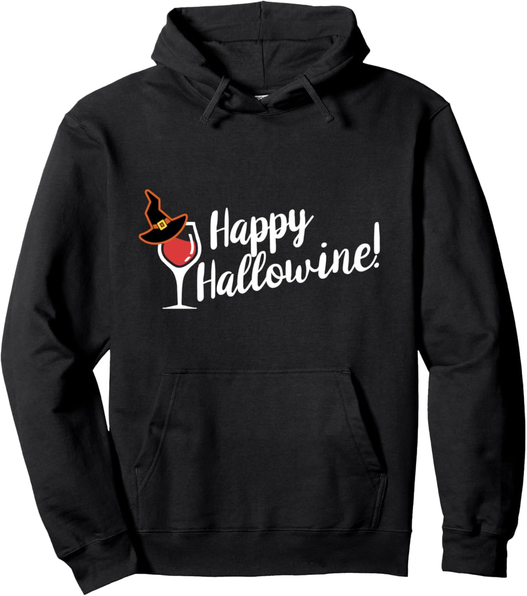 Happy Hallo-Wine! Funny Halloween Cute Drinking Graphic Pullover Hoodie