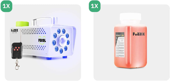 Fuzzix F509LW Nebelmaschine Mini mit LED Lichteffekt und 250ml Nebelfluid, 500 Watt mit Fernbedienun