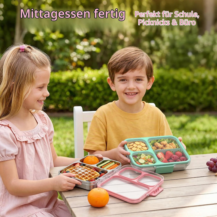 VITONIS Edelstahl Brotdose Lunchbox mit 3 Fächern mit Tritan-Deckel, 1000ml Metall Bento Lunch Box K