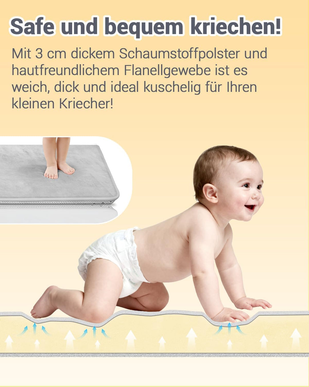 Dicke Krabbelmatte Baby 120×120×3cm,Schaumfüllung Teppich Spielmatte Baby,Rutschfester Unterseite&We