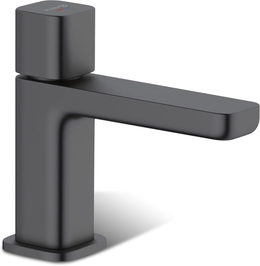 KLUDI-X3 Waschtischarmatur Kaltwasser, Auslaufhöhe 80 mm, wassersparender Wasserhahn Bad Schwarz Mat