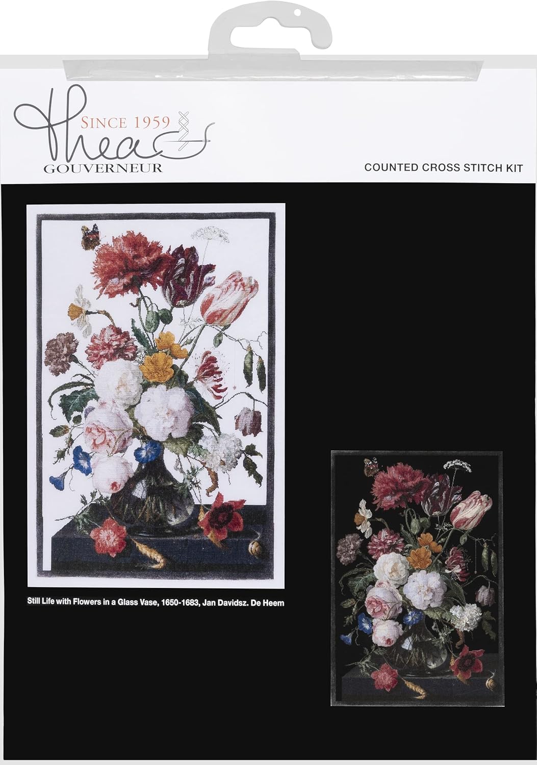 Thea Gouverneur - Kreuzstich-Set - Stilllebn mit Blumen in einer Glasvase - 2 - Aida Schwarz - 14 Co