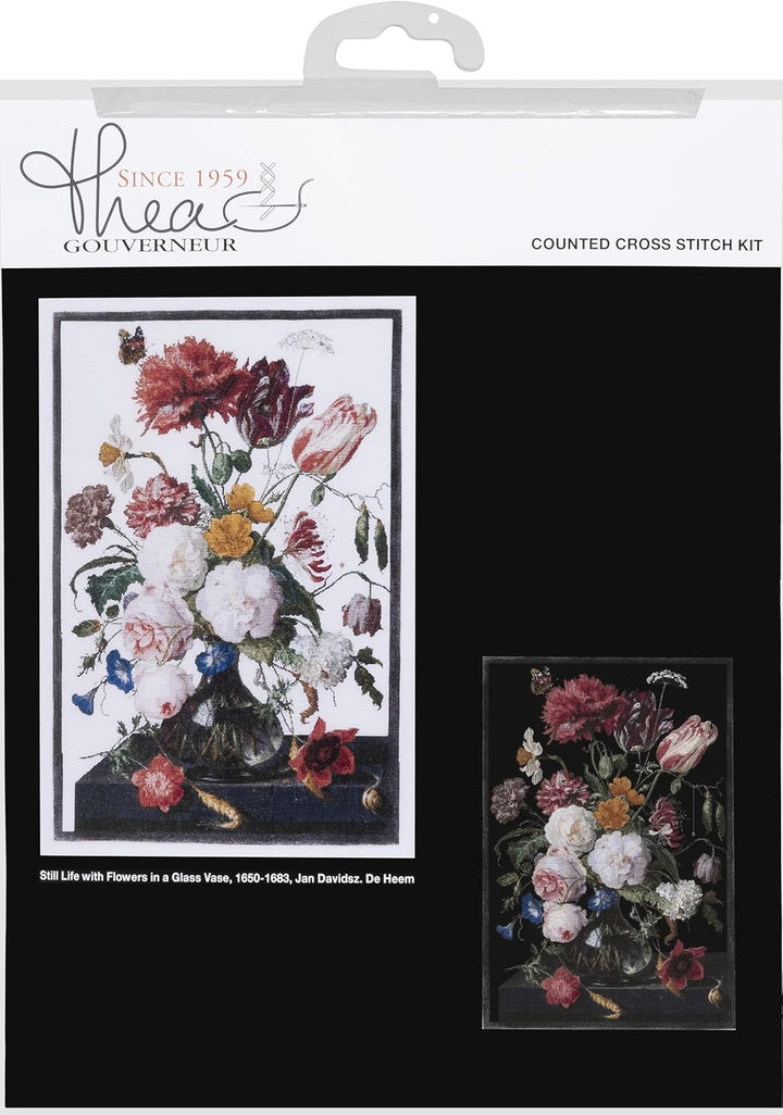 Thea Gouverneur - Kreuzstich-Set - Stilllebn mit Blumen in einer Glasvase - 2 - Aida Schwarz - 14 Co