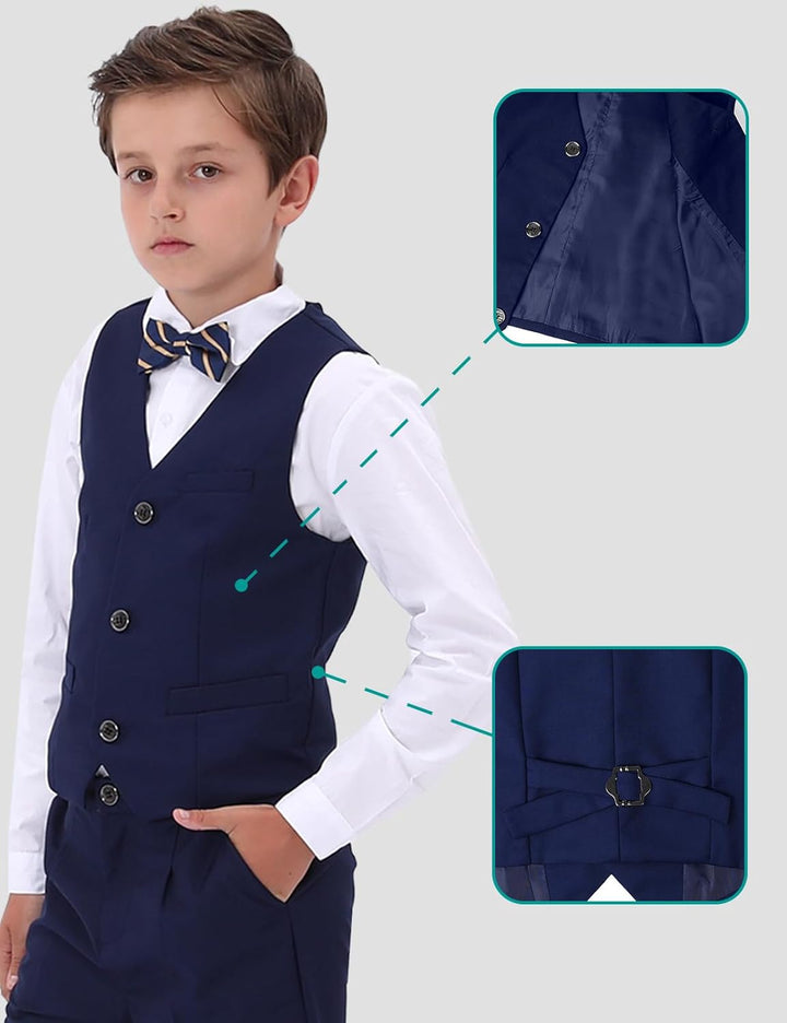 mintgreen 2er Set Anzüge für Jungen, Weste & Hose & Fliege & Krawatte & Einstecktuch, 116-164 128-13