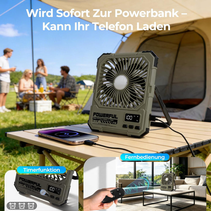 FORMIZON Camping Ventilator mit Licht, 20000mAh USB Ventilator Leise 17-85 Std 5 Geschwindigkeiten A