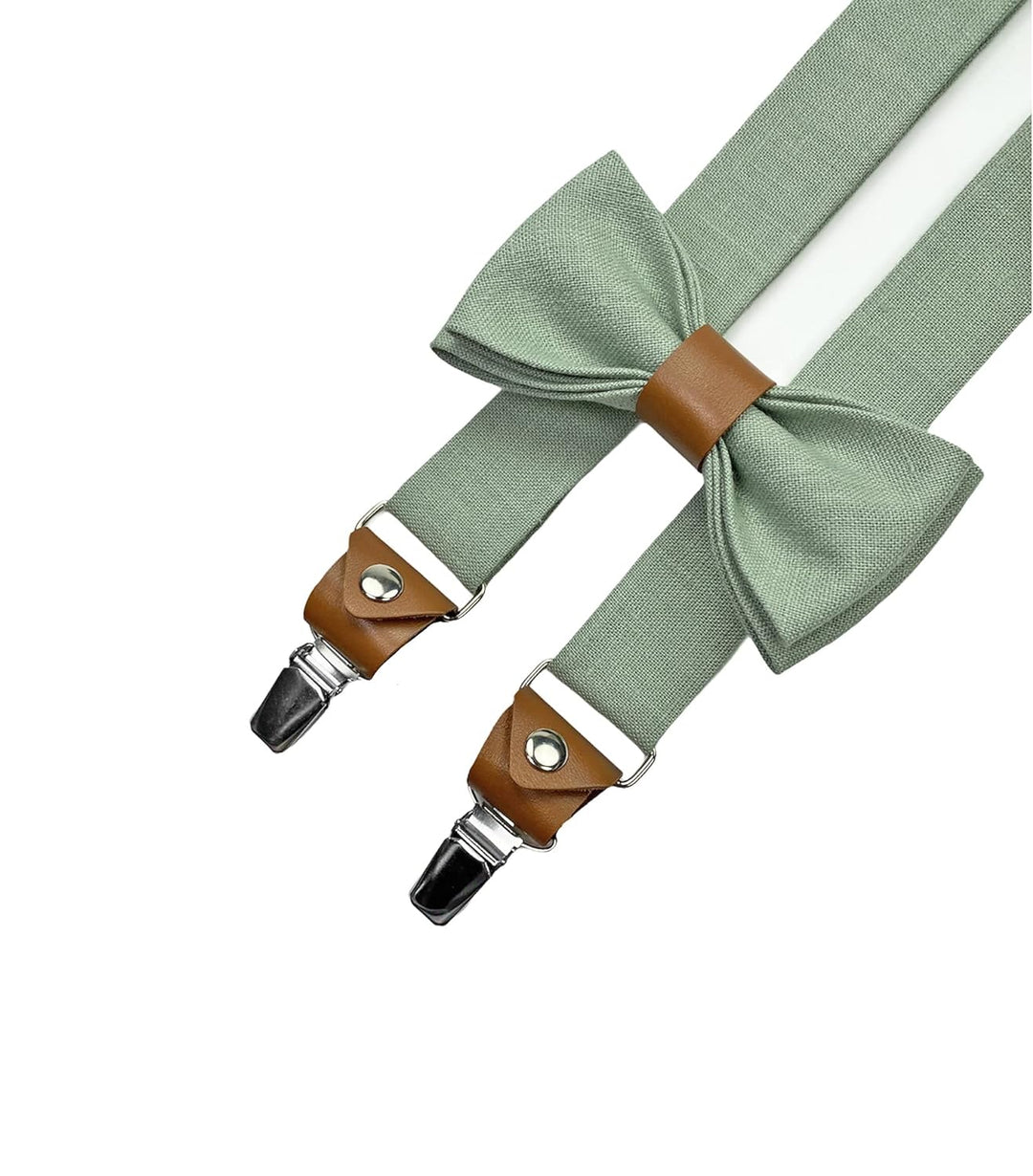 LINILI Leinen Accessoires SET: Fliege, Hosenträger, Einstecktuch, Manschettenknöpfe- Fliege Bereits