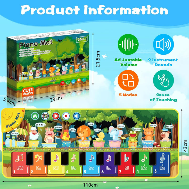 BGIUSQF Piano Mat, Klaviermatte, Musikmatte, Kindertanzmatten, Musikmatte Kinder ab 2, 110x43 cm, Mu