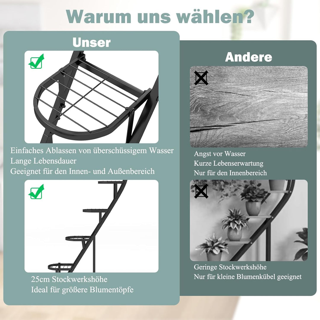 GOPLUS 5-stufiger Metall-Pflanzenständer in Herzform, Pflanzenregal mit 4 Aufhängehaken, Lamellenabl