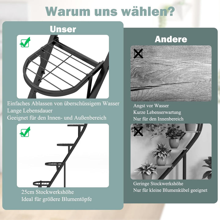 GOPLUS 5-stufiger Metall-Pflanzenständer in Herzform, Pflanzenregal mit 4 Aufhängehaken, Lamellenabl