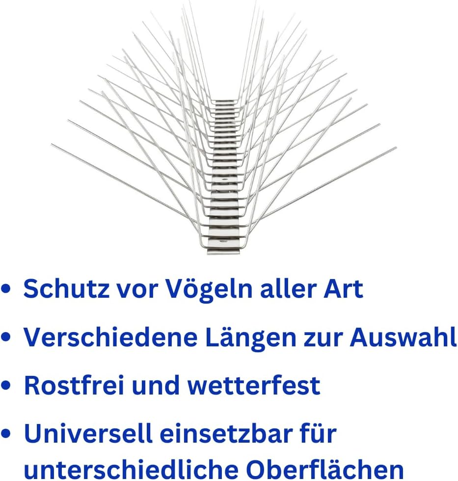 Profi Edelstahl Taubenspikes 6 Reihig - Effektive Taubenabwehr- Vogelabwehr Edelstahlleiste Spikes f