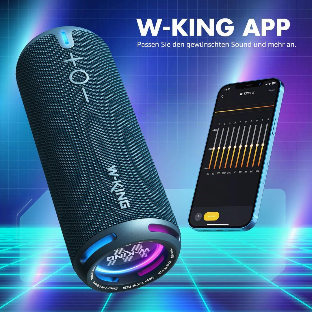 W-KING Bluetooth Lautsprecher Box, IPX7 Musikbox Lautsprecher Boxen Bluetooth Outdoor Tragbarer, Ang