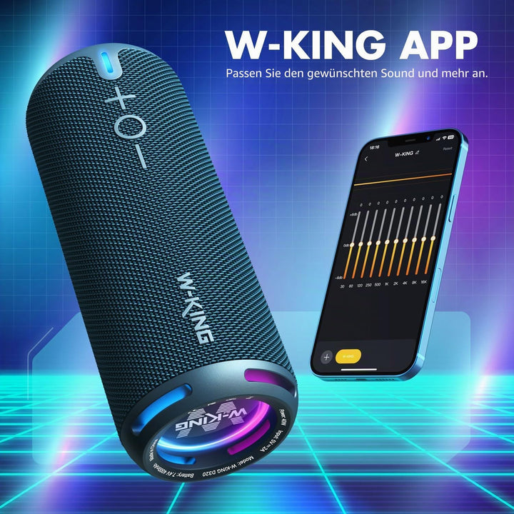 W-KING Bluetooth Lautsprecher Box, IPX7 Musikbox Lautsprecher Boxen Bluetooth Outdoor Tragbarer, Ang