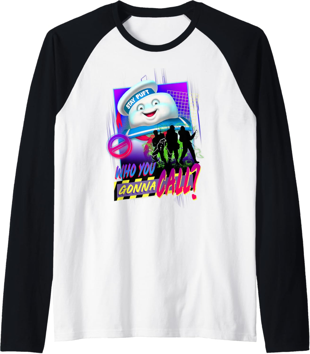 Ghostbusters Who You Gonna Call? Retro Neon Poster Raglan