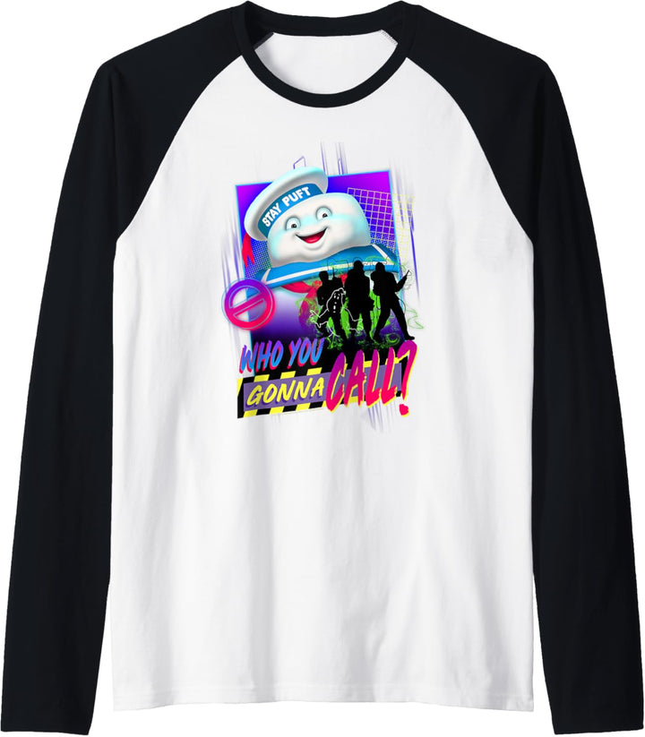 Ghostbusters Who You Gonna Call? Retro Neon Poster Raglan
