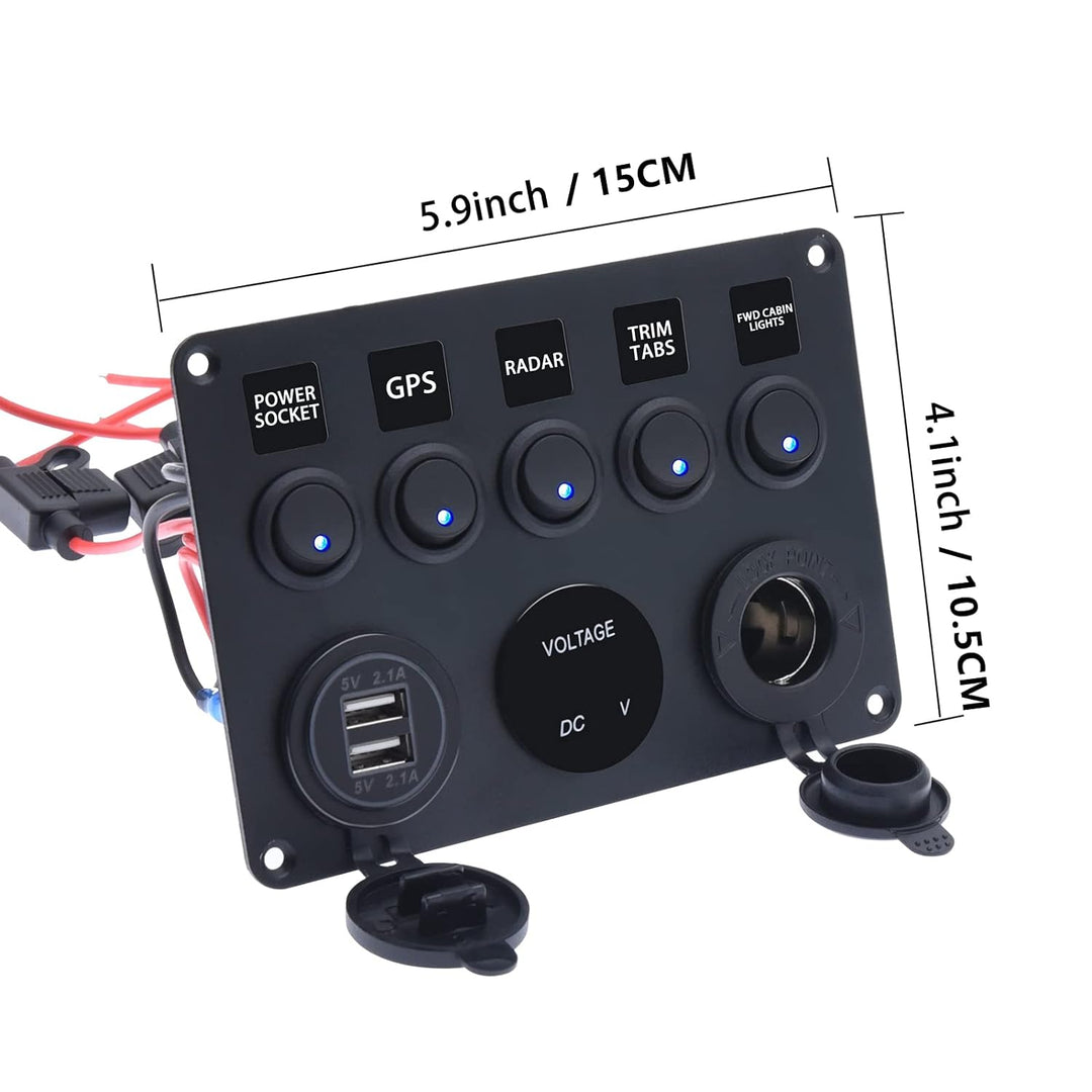 KAOLAI Schalter Panel 12V/24V 4.2A IP65 Wasserdicht Schalter Panel 12V Camper Dual-USB-Ladegerät LED