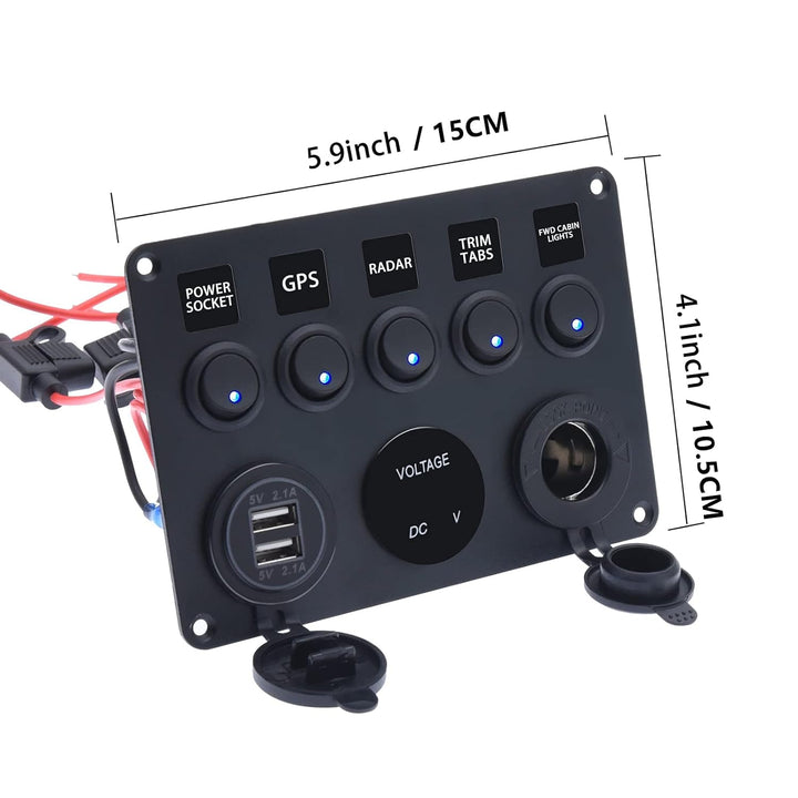 KAOLAI Schalter Panel 12V/24V 4.2A IP65 Wasserdicht Schalter Panel 12V Camper Dual-USB-Ladegerät LED