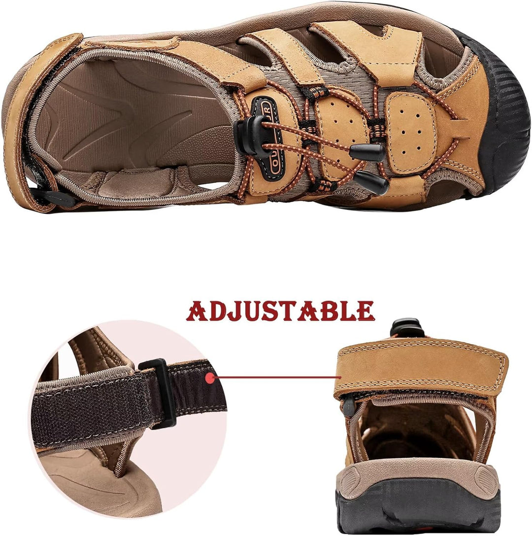 ZYLDK Herren Sandalen Leder Strand Trekkingsandalen Outdoorschuhe Sommer Wanderschuhe Männer Sport-O