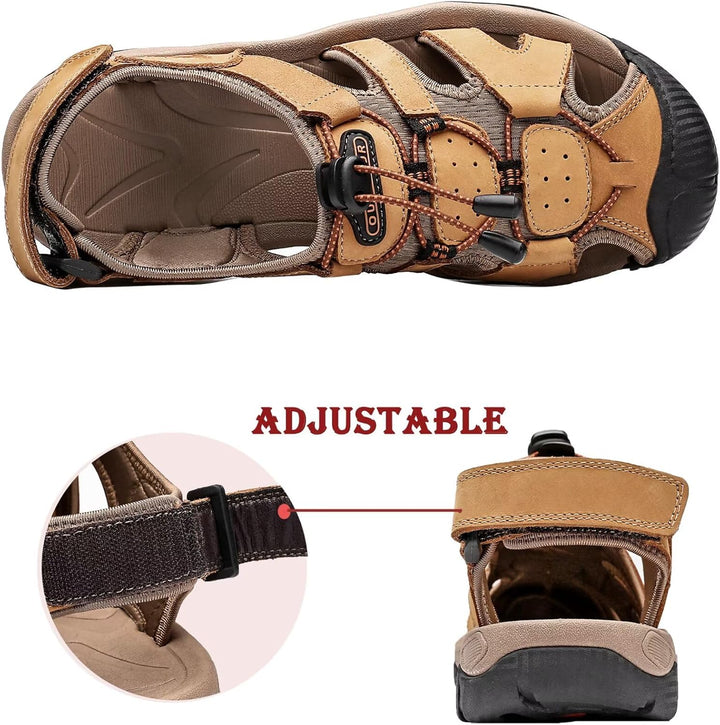 ZYLDK Herren Sandalen Leder Strand Trekkingsandalen Outdoorschuhe Sommer Wanderschuhe Männer Sport-O