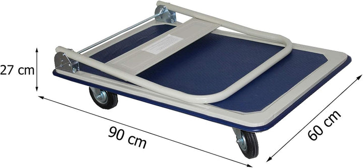 Plattformwagen mit grosser Ladefläche belastbar bis 300 kg mit klappbarem Griff und Zwei Lenkrollen,