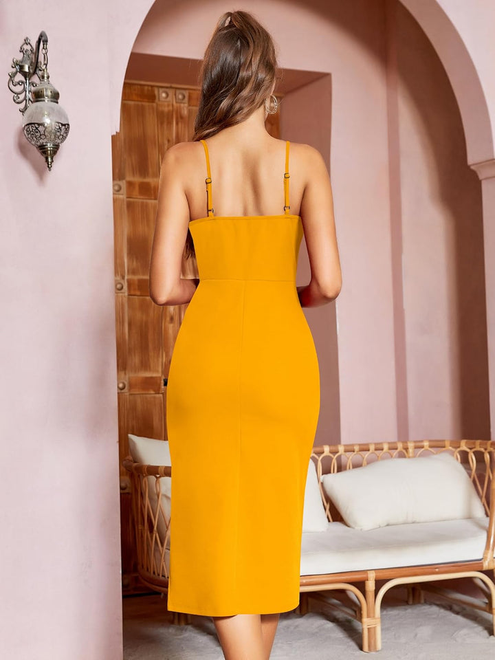 Missufe Damen Cocktailkleid Partykleid Wickelkleid Sommerkleid Midikleid Festliche Elegant Bodycon H