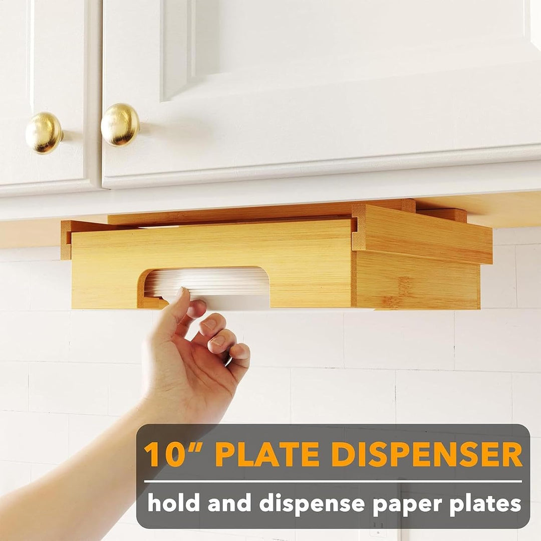 Under Cabinet Paper Plate Dispenser, Vertical Paper Plate Storage Shelf, Space Saving Dish Holder, C