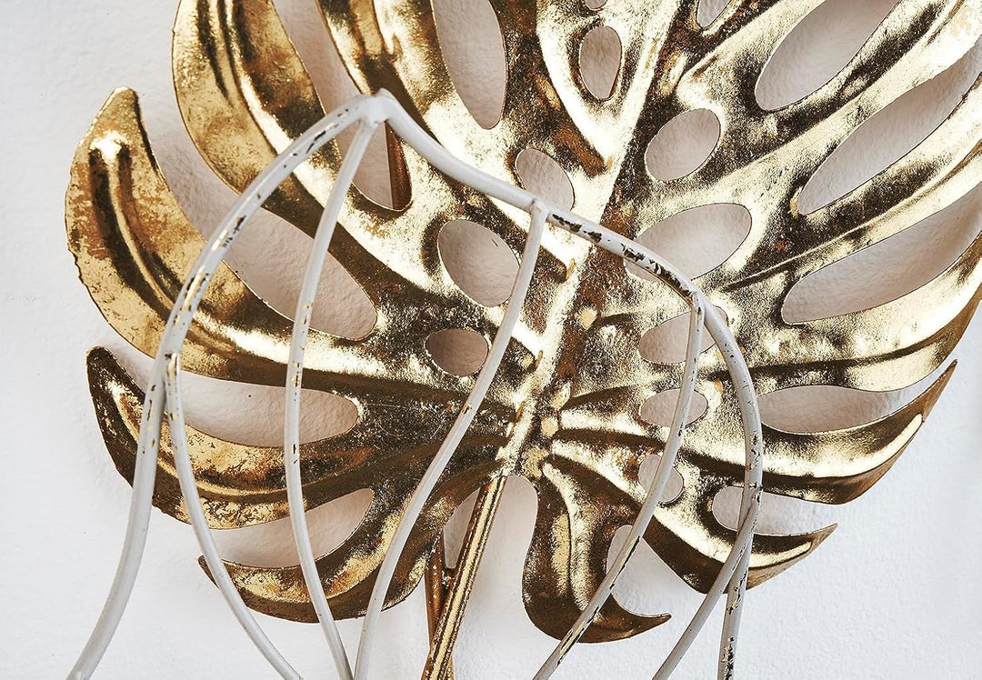 Wandbild Wanddeko Metallbild - GOLDEN Monstera - Metall - weiss Gold, Gold