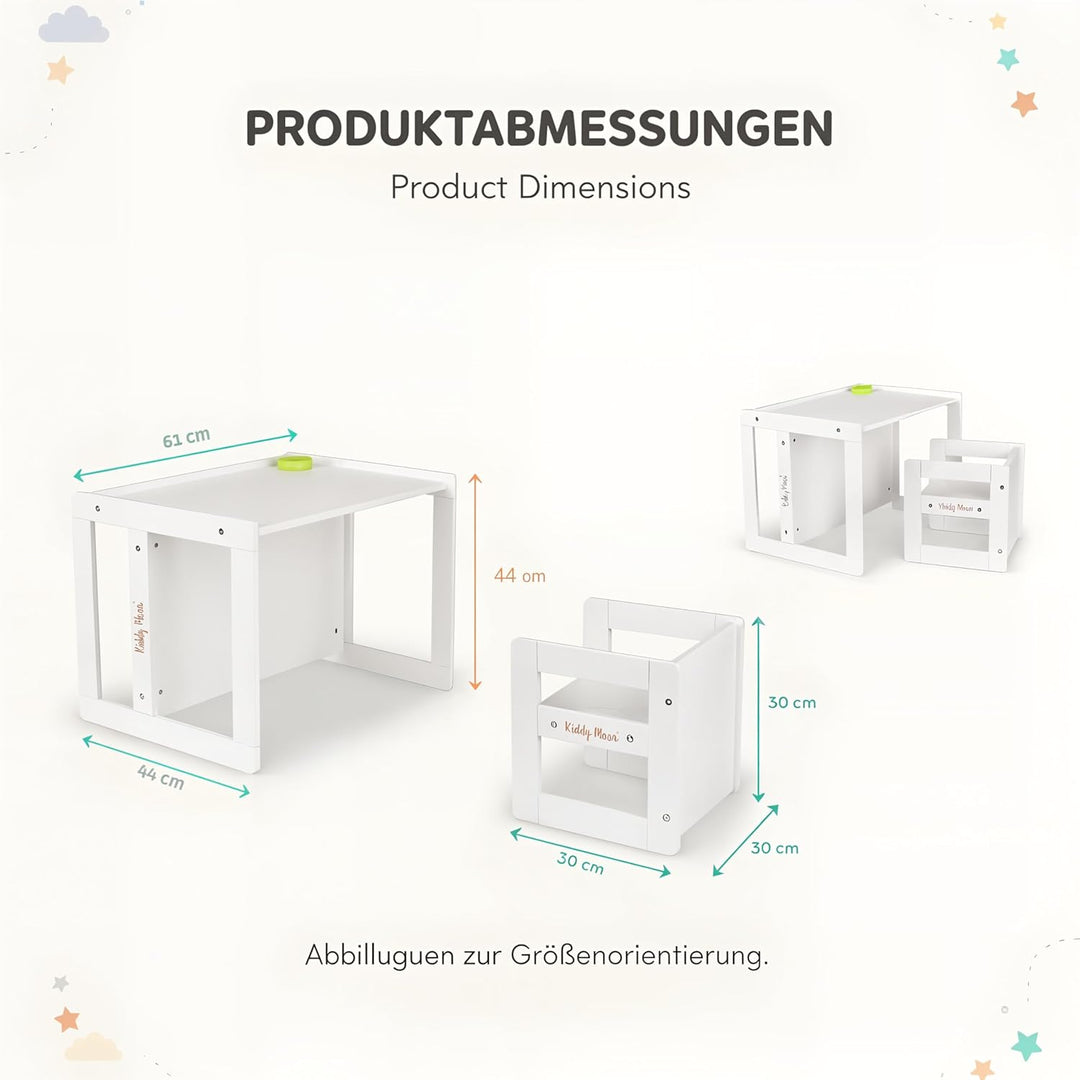 KiddyMoon Kindertisch Mit Stuhl 2-In-1 Runde Kanten Kindermöbel Leicht Zu Reinigen, Weiss Kindertisc